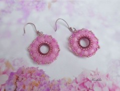 Náušnice perleť růžové kytičky