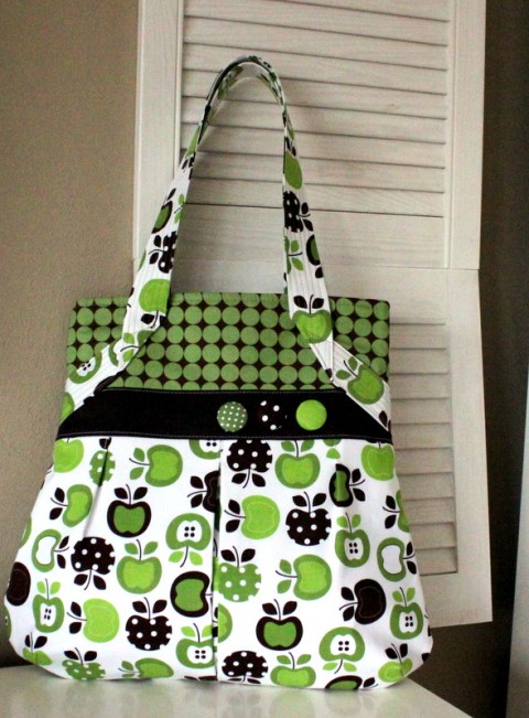 Zelené jablko :-) kabelka zelená taška hnědá veselá větší zajímavá bavlněná 