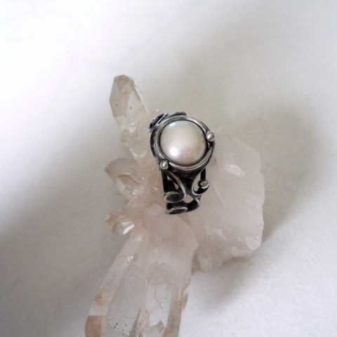 Prstýnek s perlou šperk prsten bílá prstýnek tiffany říční perla minerály cínovaný nastavitelný 
