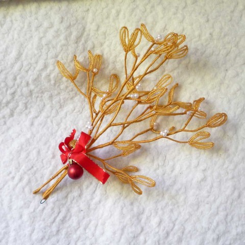 Jmelí zlaté - velké dekorace korálky vánoce zlatá vánoční kytka rokajl korálkové jmelí jmelíčko 