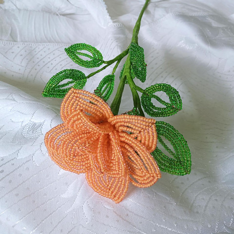 Růže velká oranžová dekorace květina oranžová růže kytička kytka rokajl korálková skleněná z korálků 