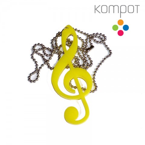 HOUSLOVÝ KLÍČ na krk :: žlutý housle plast hudba houslový hudební plastové noty nota osnova plexi kompot plexisklo plexiglass 