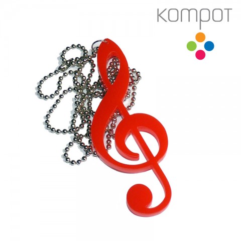HOUSLOVÝ KLÍČ na krk :: červený housle plast hudba houslový hudební plastové noty nota osnova plexi kompot plexisklo plexiglass 