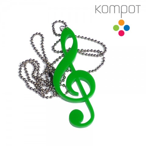 HOUSLOVÝ KLÍČ na krk :: zelený housle plast hudba houslový hudební plastové noty nota osnova plexi kompot plexisklo plexiglass 