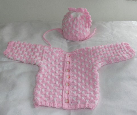 Dětský svetřík s čapkou pink čepice pletený svetr 