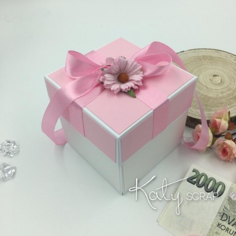 KRABIČKA svatební na peníze růžová dárek krabička svatba svatební originál peníze 