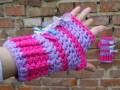 Čepice a rukavice s mašlí - fialový