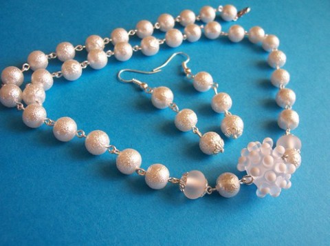 Svatební? náhrdelník náušnice bílá sada vinutky souprava perly svatební voskované plesové voskovky 