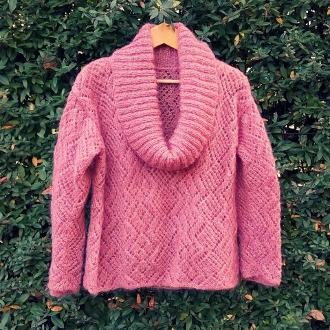 Růžový mohérový svetr růžová pletený svetr starorůžová vzor límec mohér krajkový pružný dírkovaný dírkový mohérový tlumená šálový 
