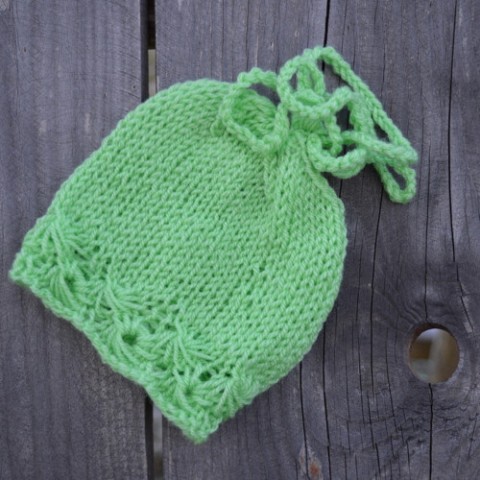 Pletená čepička pro mimi dárek zelená čepička holčička miminko focení chlapeček porodnice 