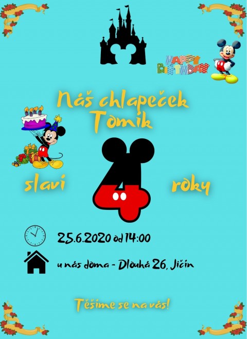 Mickey pozvánka narozeninová děti narozeniny přání myšák oslava párty dort mickey minnie pozvánka 