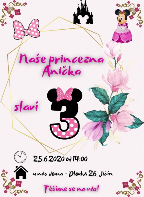 Minnie pozvánka narozeninová děti holčička narozeniny přání myš myška holka oslava párty dívky mickey minnie oznámení pozvánka 