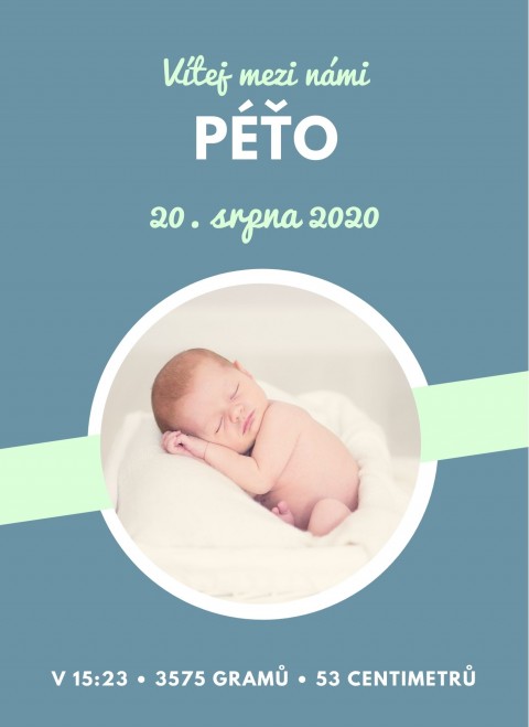 Oznámení o narození dítěte s fotkou dítě miminko štěstí oslava narození porod party oznámení pozvánka těhotenství newborn 