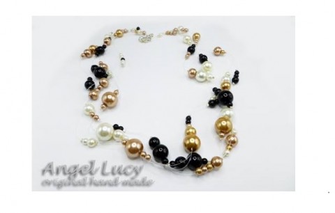 Perlový náhrdelník náhrdelník korálky zlatá elegantní černá béžová elegance perličky ples voskovky black gold voskové perly nylonový vlasec 
