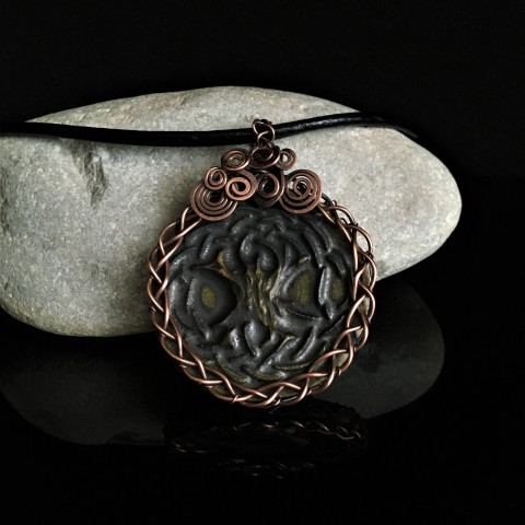 Přívěsek s keramikou Strom života talisman spirála autorský amulet keltský kelt originální šperk strom života tree of life keramický přívěsek drátovaný přívěsek 