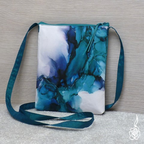 Malá kabelka - Smaragdová vlna modrozelená petrolejová crossbody modrá kabelka modrá taštička 