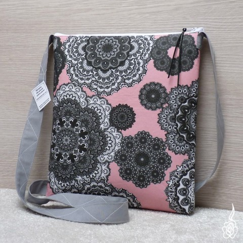 Originální taška - Krajkové mandaly kabelka taška šedá lososová pudrová s mandalou odstíny šedé 