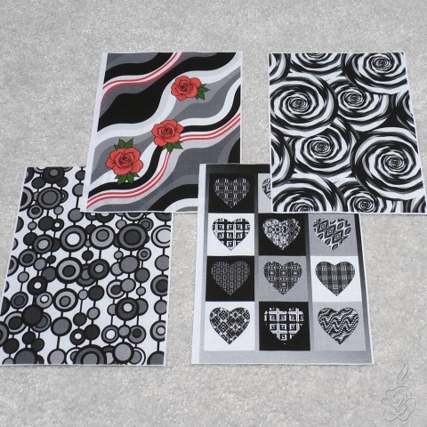 Set bavlněných panelů - černobílé růže bavlněné panely vzorovaná látka černobílá látka látkové panely látka na patchwork 