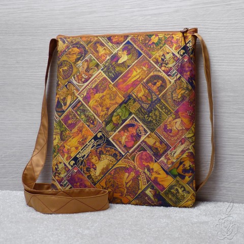 Barevná taška Alfons Mucha látková hořčicová mucha crossbody barevná kabelka kabelka s muchou okrová kabelka 