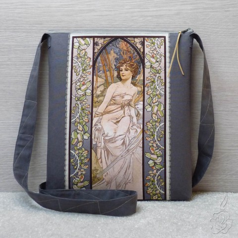 Taška Alfons Mucha - Probuzení secese barevná taška šedá kabelka alfons mucha barevná kabelka taška s muchou látková kabelka crossbody kabelka 