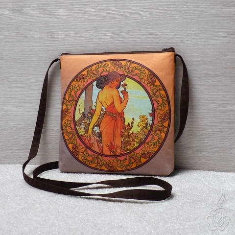 Barevná kabelka A.Mucha - Karafiát secese alfons mucha barevná kabelka kabelka s muchou látková kabelka crossbody kabelka 