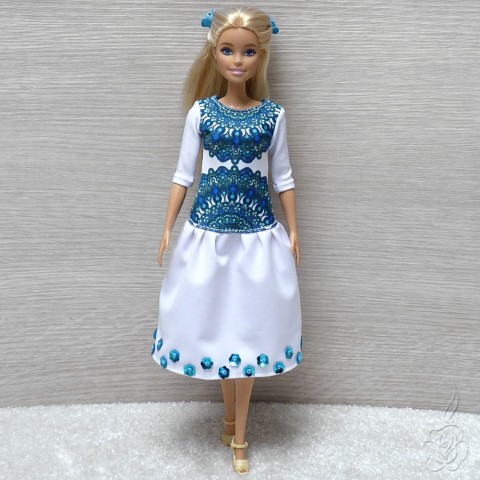 Modrobílé šaty pro Barbie šaty pro panenku šatičky pro barbie oblečky pro panenku šaty pro barbie 