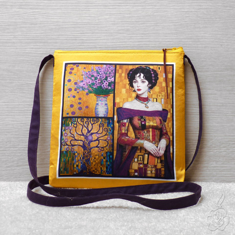 Menší barevná kabelka - styl Klimt klimt barevná kabelka látková kabelka okrová kabelka kabelka s obrázky menší kabelka menší taštička 