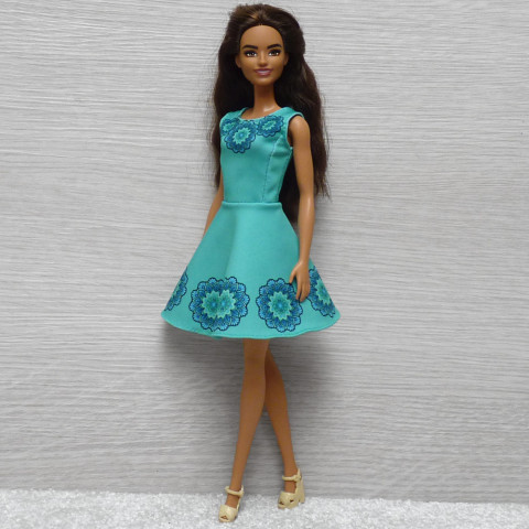 Modrozelené šatičky pro Barbie oblečky pro barbie ooak oblečky pro panenku šaty pro barbie oblečky pro sběratele 