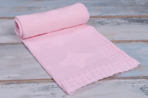 Sladká růžová deka STAR, 80x80cm dárek děti deka miminko přikrývka pletená postýlka kočárek výbavička 