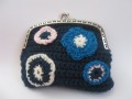 Háčkovaná peněženka Modrá s květy.